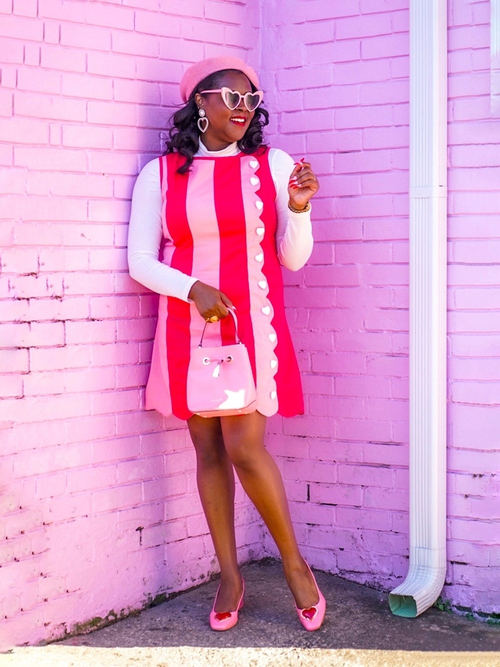 Unique Vintage Pink and Hot Pink Striped Mini Dress
